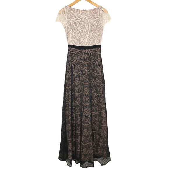 Nha Khanh Isabella Dress Lace Short Sleeve Maxi Gown Colorblock Black White 0 - Picture 2 of 10